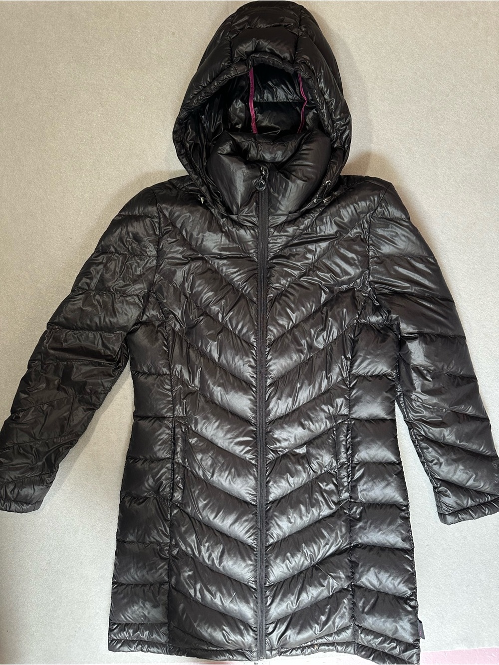Calvin Klein Black Hooded Long Packable Puffer Coat